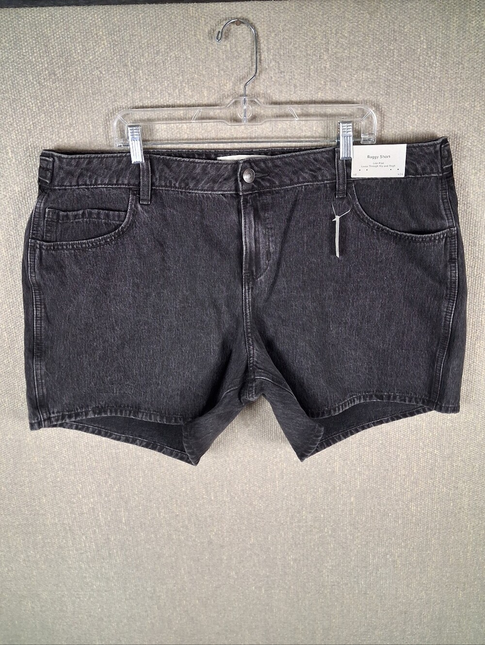 Hollister Low Rise Baggy Shorts Womens 18 W34 Black Washed Denim Summer Casual